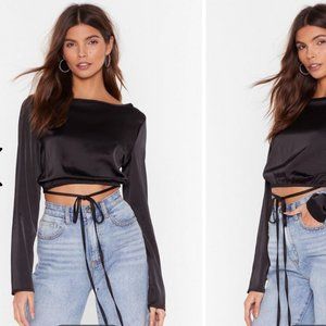 Satin Cropped Blouse with Boat Neckline